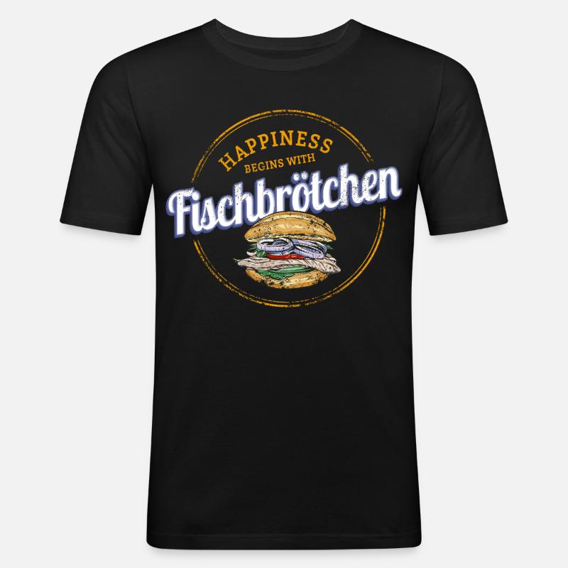 Fischbrötchen mit Matjes oder Bismarckhering - Männer Slim Fit T-Shirt - Schwarz