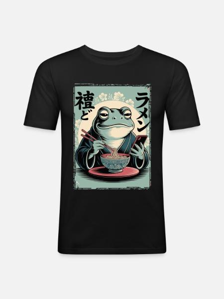 Funny frog, grumpy, Japanese art, ramen - Men's Slim Fit T-Shirt - black
