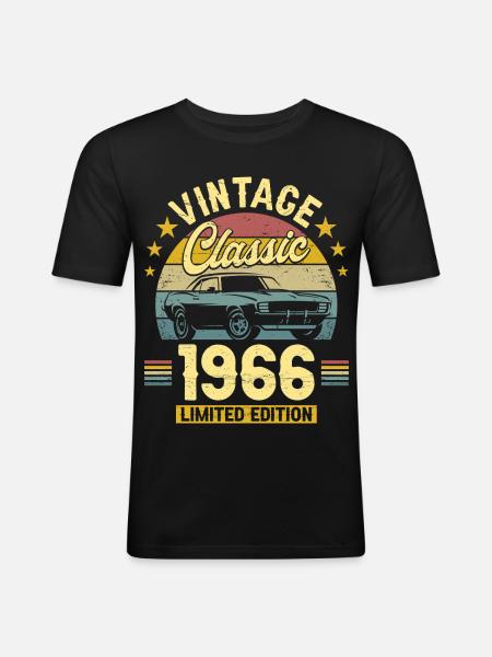 1966 Voiture 60 Ans Anniversaire Homme - T-shirt près du corps Homme - noir