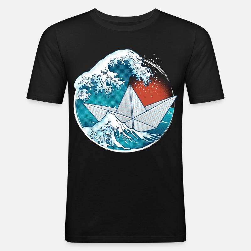 Papierboot im Origami-Stil - Männer Slim Fit T-Shirt - Schwarz
