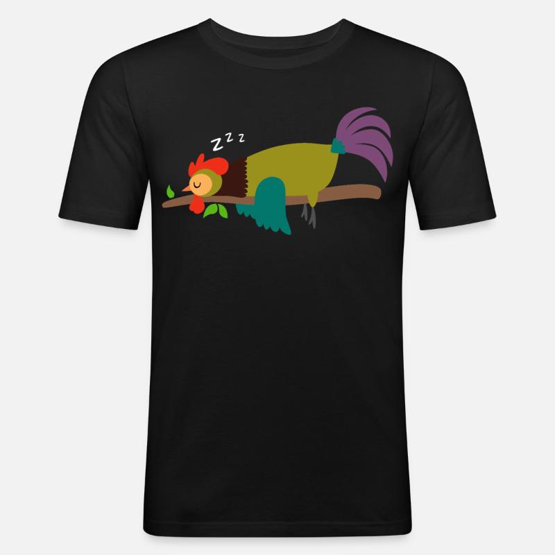 Schlafender Hahn Gockel Huhn Design Geschenk - Männer Slim Fit T-Shirt - Schwarz