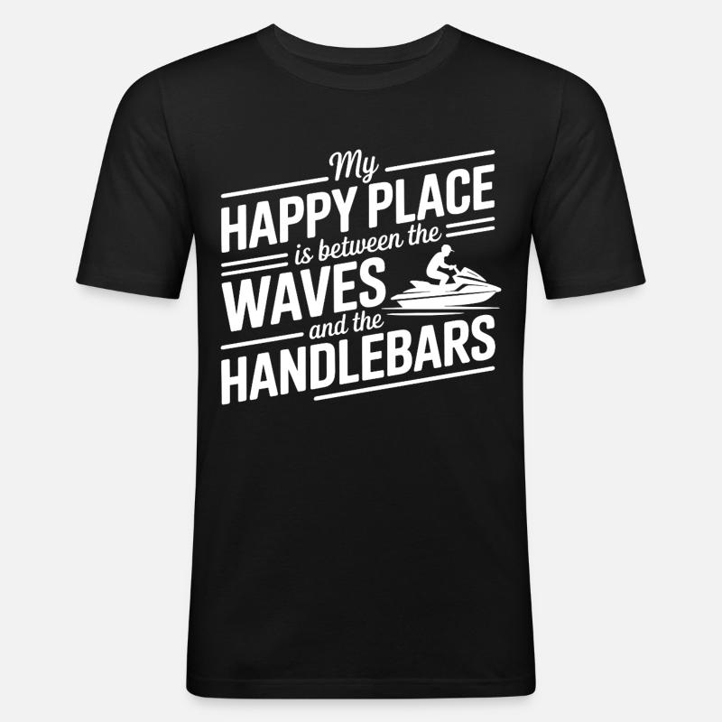 Between Waves & Handlebars Jetski Quote  - Men's Slim Fit T-Shirt - black
