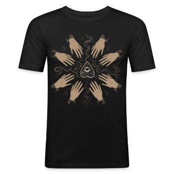 Samhain Hexe Hände Ritual Mystisches Motiv - Männer Slim Fit T-Shirt - Schwarz - Vorne - Nik (191cm)