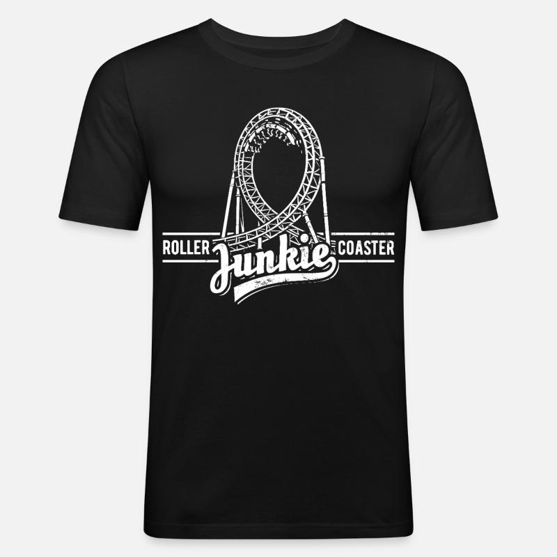 Rollercoaster Junkie -  Achterbahn - Looping - Männer Slim Fit T-Shirt - Schwarz