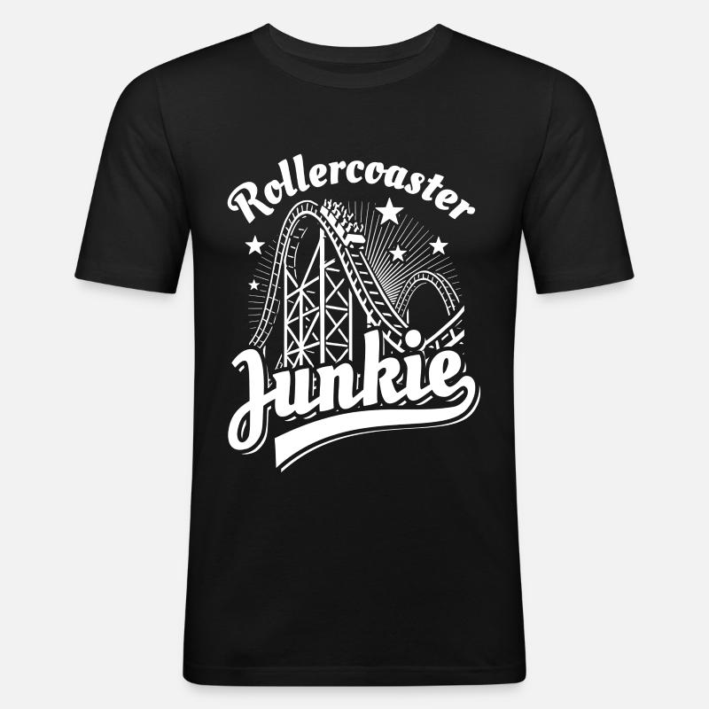 Rollercoaster Junkie - Achterbahn - Looping - Männer Slim Fit T-Shirt - Schwarz