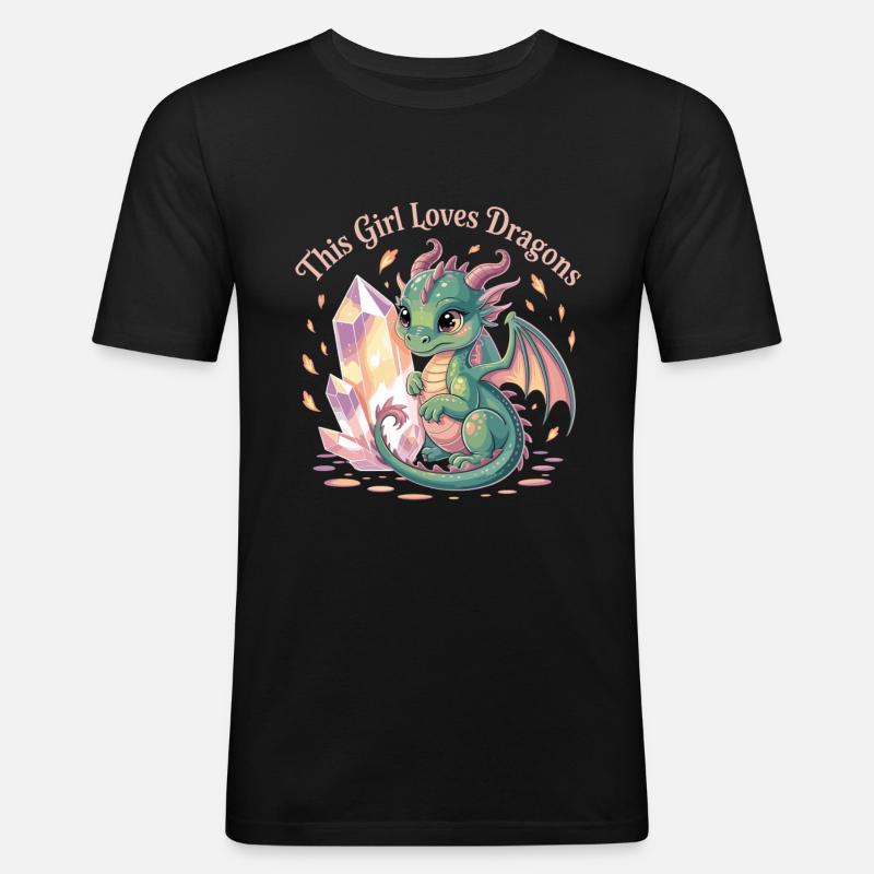 Mädchenliebe zu Drachen mit Kristall - Männer Slim Fit T-Shirt - Schwarz