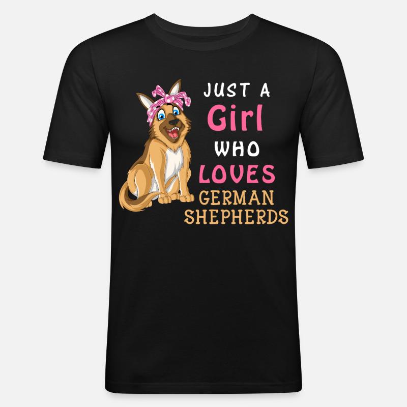 Mädchen liebt Deutschen Schäferhund - Männer Slim Fit T-Shirt - Schwarz
