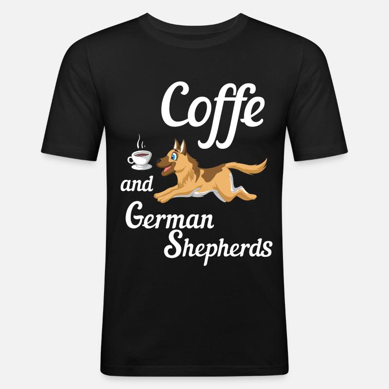 Kaffee Und Deutscher Schäferhund - Männer Slim Fit T-Shirt - Schwarz