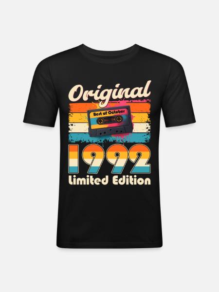 33rd Birthday Cassette October Year 1992 - Men's Slim Fit T-Shirt - black