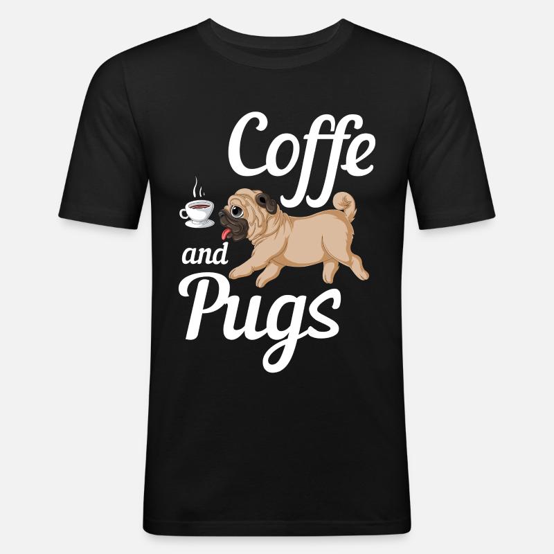 Kaffee und Möpse Tee - Männer Slim Fit T-Shirt - Schwarz