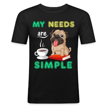 Mops Böcker Kaffe Skjorta - Slim Fit T-shirt herr - svart - Fram - Nik (191cm)