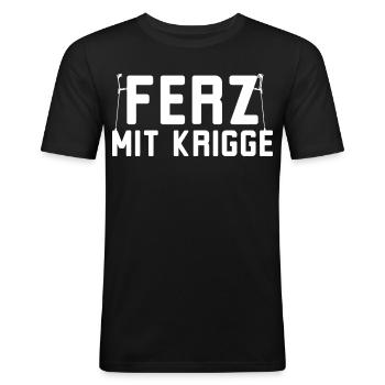 Ferz mit Krigge Hessisch Hessen Dialekt - Männer Slim Fit T-Shirt - Schwarz - Vorne - Nik (191cm)