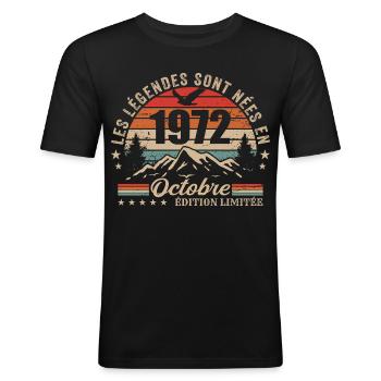Octobre 1972 Cadeau Anniversaire 1972 October 1972 - T-shirt près du corps Homme - noir - Devant - Nik (191cm)