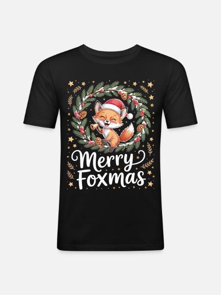 Lustiges Fuchs Weihnachts T-Shirt - Männer Slim Fit T-Shirt - Schwarz