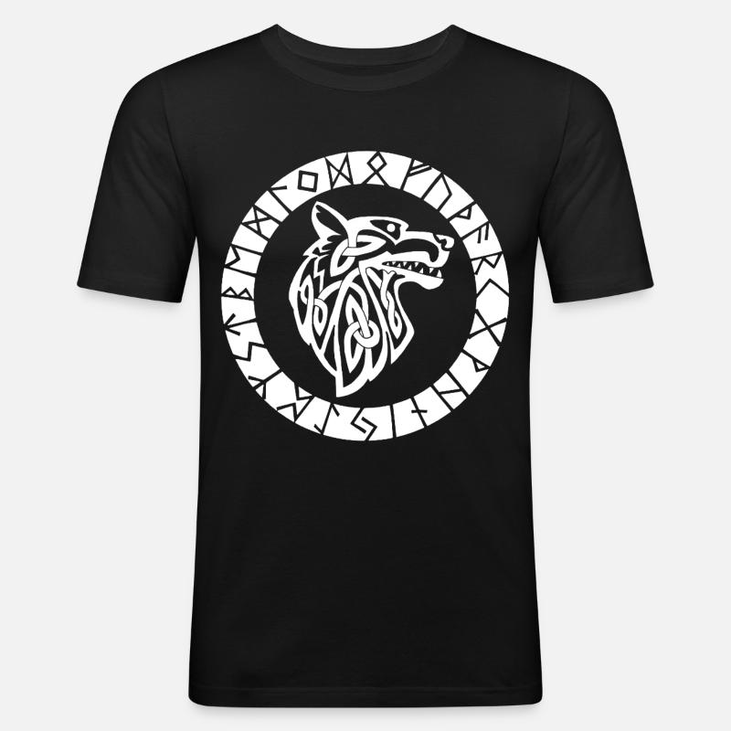 Wikinger-Emblem des weißen Wolfes - Männer Slim Fit T-Shirt - Schwarz