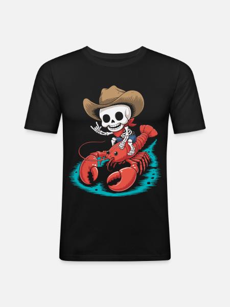 Skelett Cowboy reitet Lobster - Männer Slim Fit T-Shirt - Schwarz