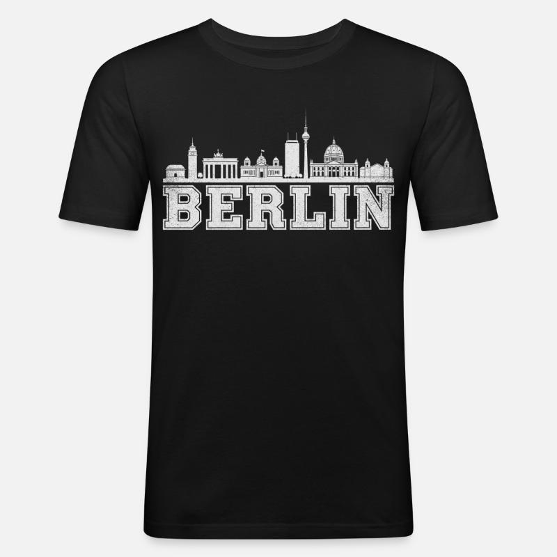 Berlin Skyline Retro - Männer Slim Fit T-Shirt - Schwarz