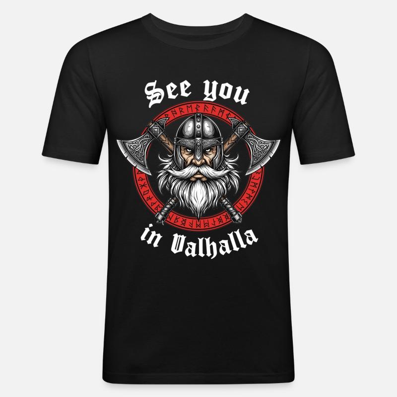 Valhalla Vikinger Krieger - Männer Slim Fit T-Shirt - Schwarz