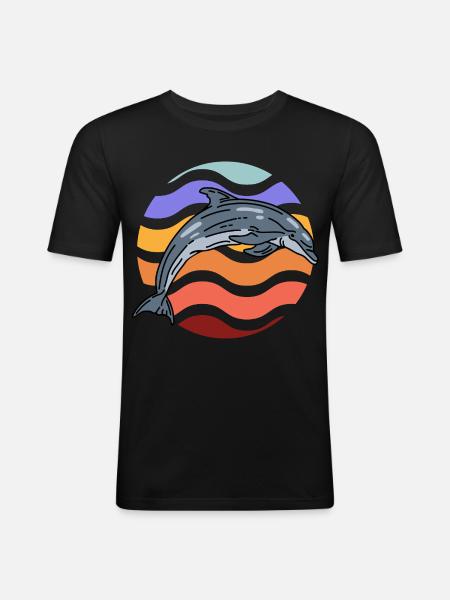 Dolphin in wave pattern - Men's Slim Fit T-Shirt - black