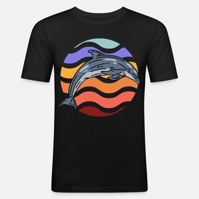 Dolphin in wave pattern - Men's Slim Fit T-Shirt - black