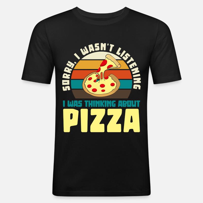 Pizza Träumer Retro Motiv - Männer Slim Fit T-Shirt - Schwarz