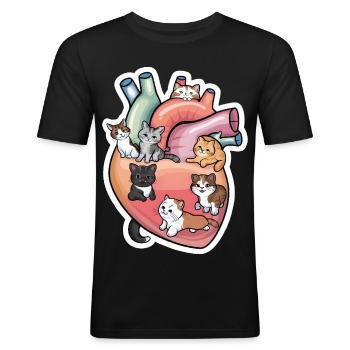 Maine Coon Katze Hauskatze Liebe - Männer Slim Fit T-Shirt - Schwarz - Vorne - Nik (191cm)