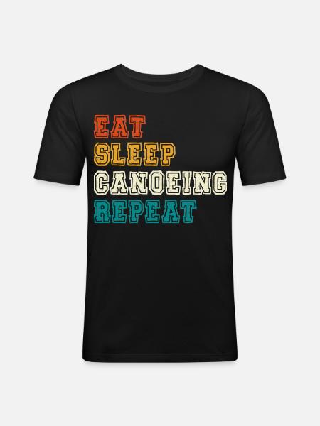 Eat Sleep Canoeing Repeat Farbblock - Männer Slim Fit T-Shirt - Schwarz