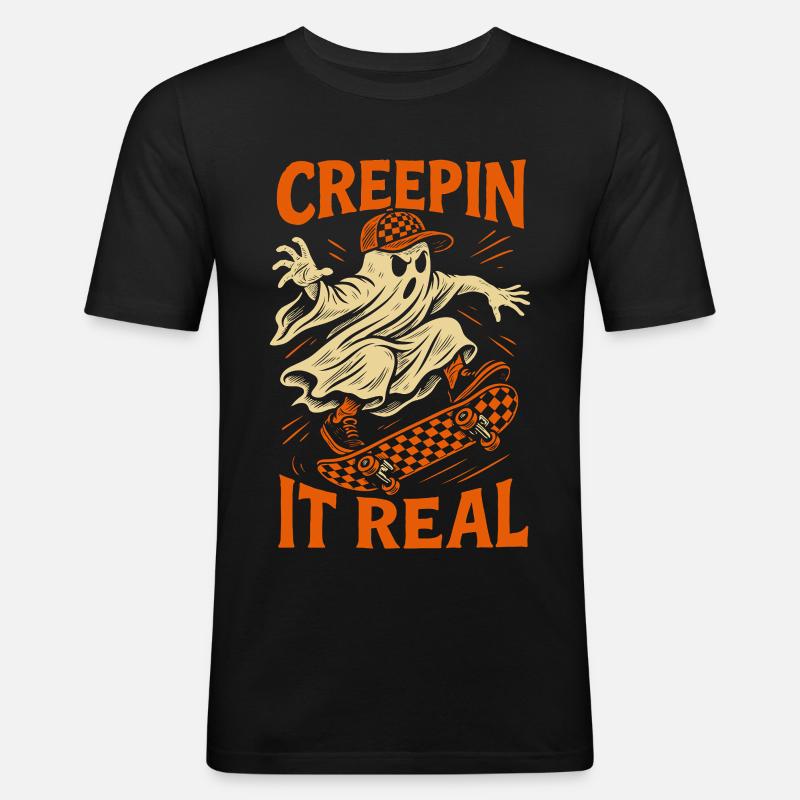Creepin It Echter Geist Skateboard Halloween - Männer Slim Fit T-Shirt - Schwarz