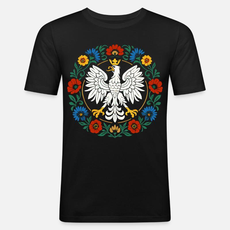 Polnischer Adler Volksemblem mit Blumen - Männer Slim Fit T-Shirt - Schwarz