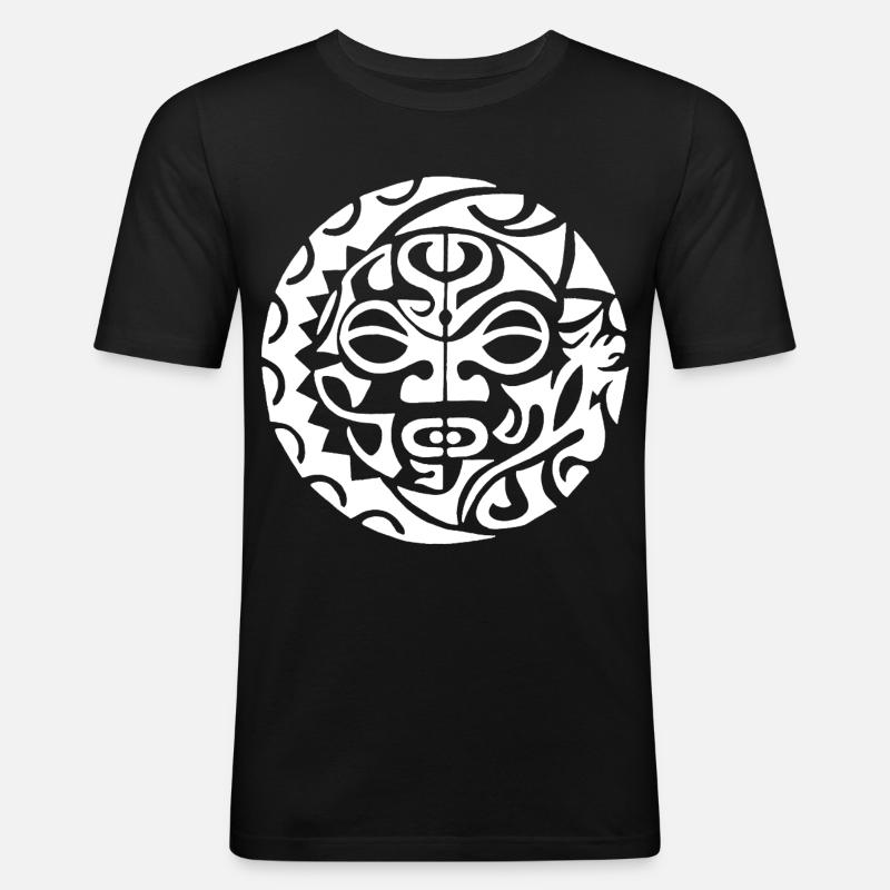 Polynesischer Schädel (weiß) - Männer Slim Fit T-Shirt - Schwarz