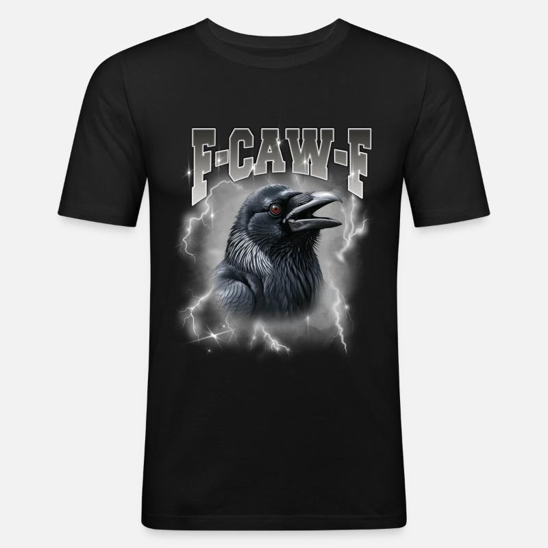 F-Caw-E Rabensturm Graphik - Männer Slim Fit T-Shirt - Schwarz