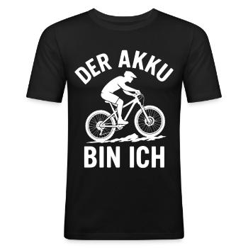 Mountainbike Spruch Der Akku bin ich Shirt - Männer Slim Fit T-Shirt - Schwarz - Vorne - Nik (191cm)