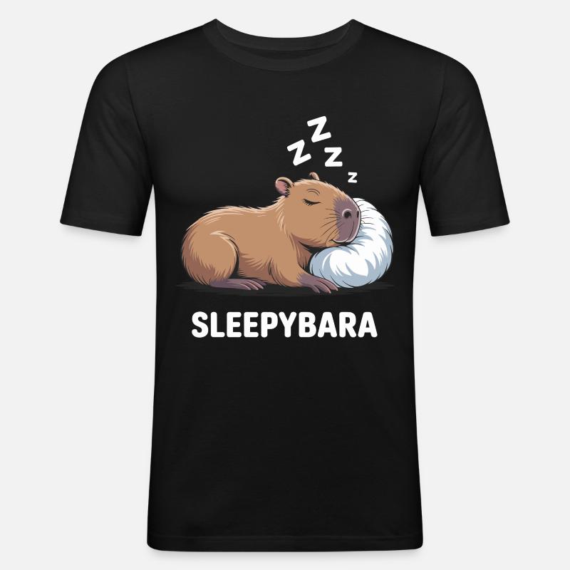 Sleepybara Capybara Schlafen - Männer Slim Fit T-Shirt - Schwarz