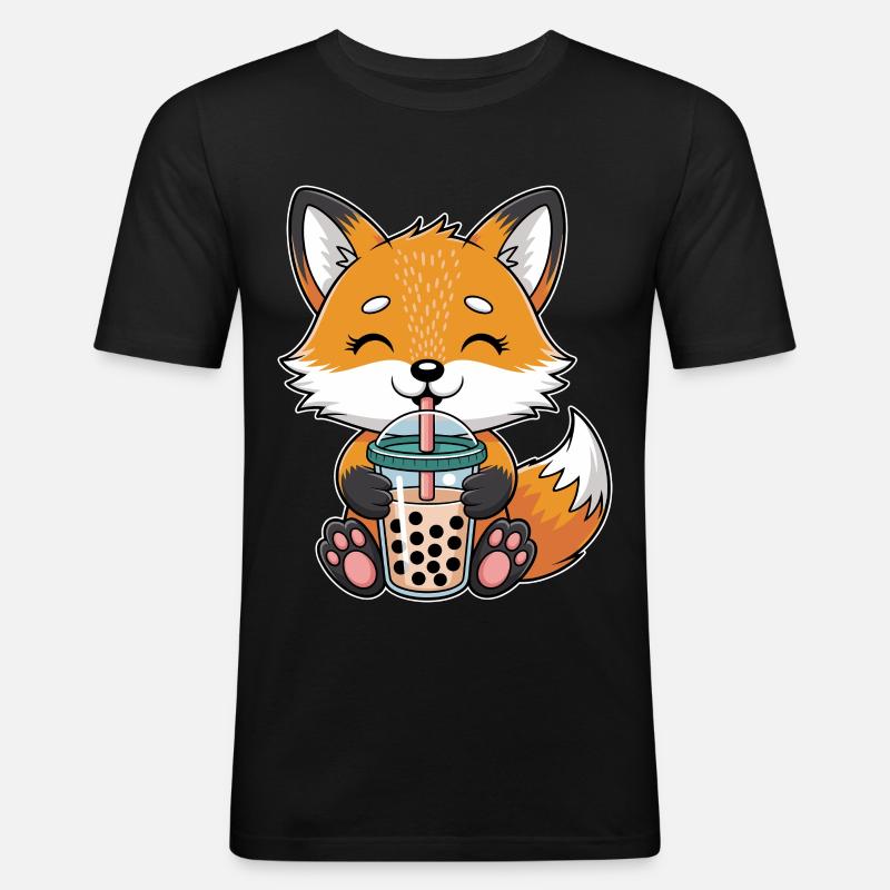 Kawaii Bubble Tee Fuchs Boba Tee - Männer Slim Fit T-Shirt - Schwarz