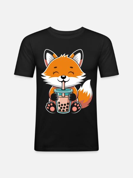 Kawaii Bubble Tee Fuchs Boba Tee - Männer Slim Fit T-Shirt - Schwarz