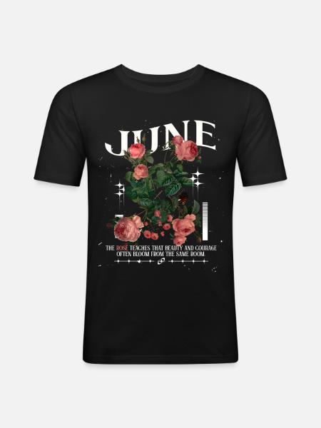 Geburtsblumen Geburtsblume Juni Rose - Männer Slim Fit T-Shirt - Schwarz