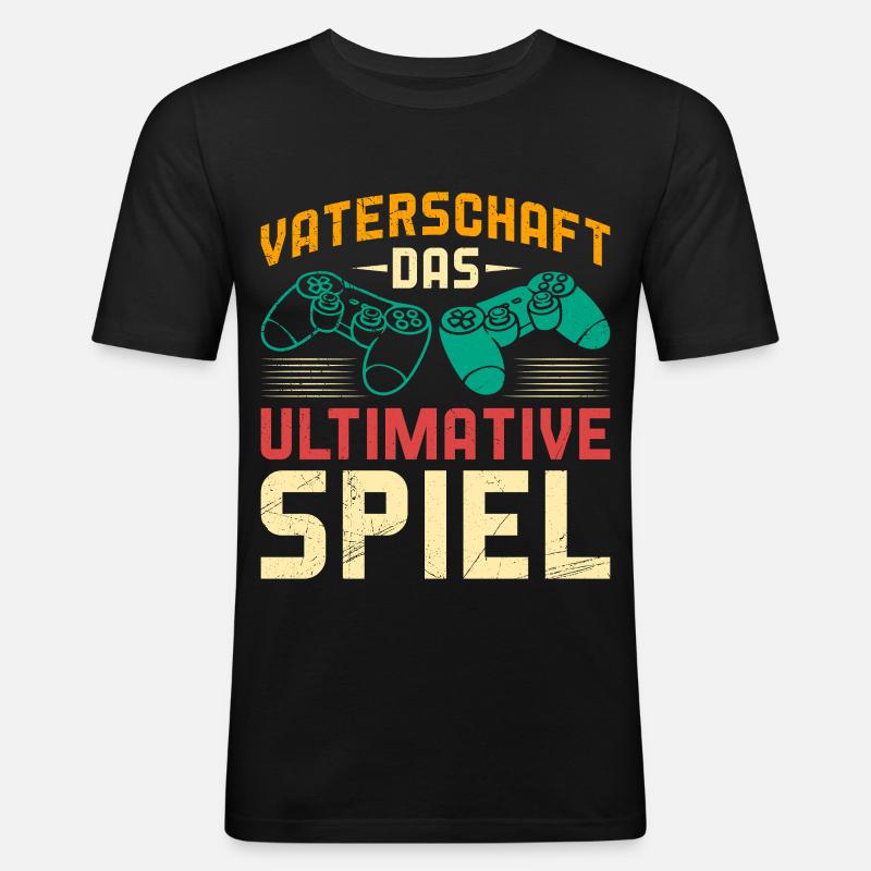 VATERSCHAFT DAS ULTIMATIVE SPIEL Lustiges - Männer Slim Fit T-Shirt - Schwarz