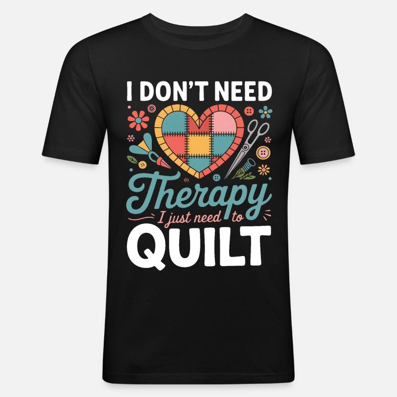 Patchwork Herz Therapie Quilt - Männer Slim Fit T-Shirt - Schwarz