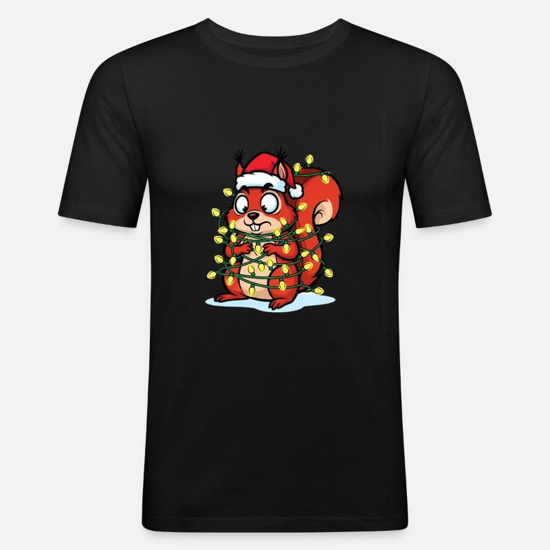 Eichhörnchen im Weihnachtslicht - Männer Slim Fit T-Shirt - Schwarz