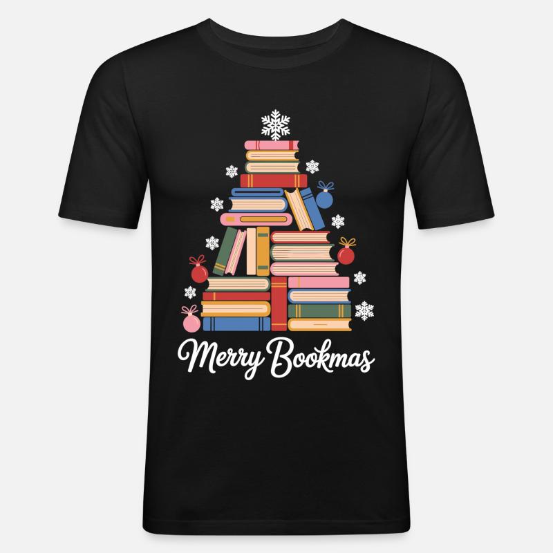 Juletræ lavet af bøger Perfekt til bogorme - Herre Slim Fit T-Shirt - sort