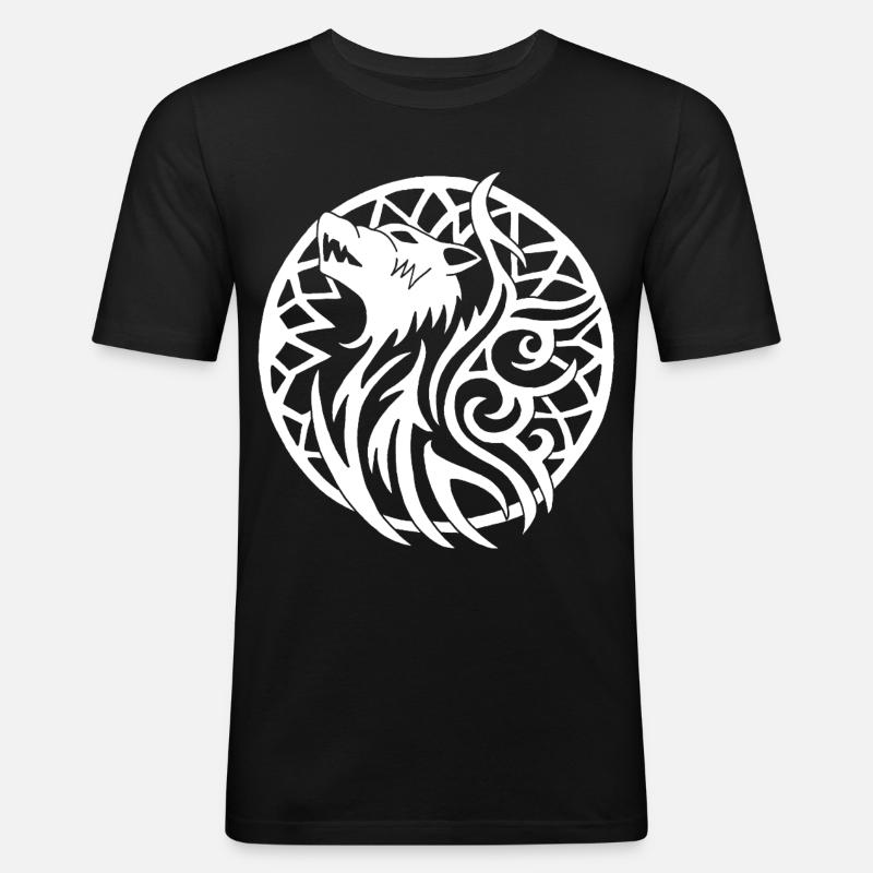 Weißer Wikingerwolf und Glücksbringer - Männer Slim Fit T-Shirt - Schwarz