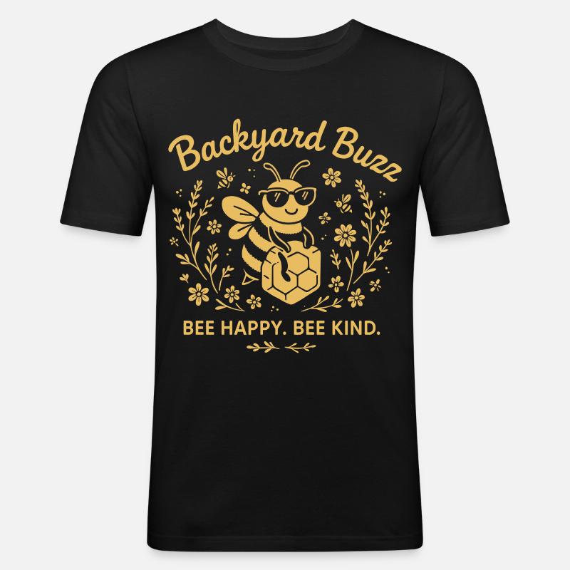 Backyard Buzz Bee Happy Bee Kind - Männer Slim Fit T-Shirt - Schwarz