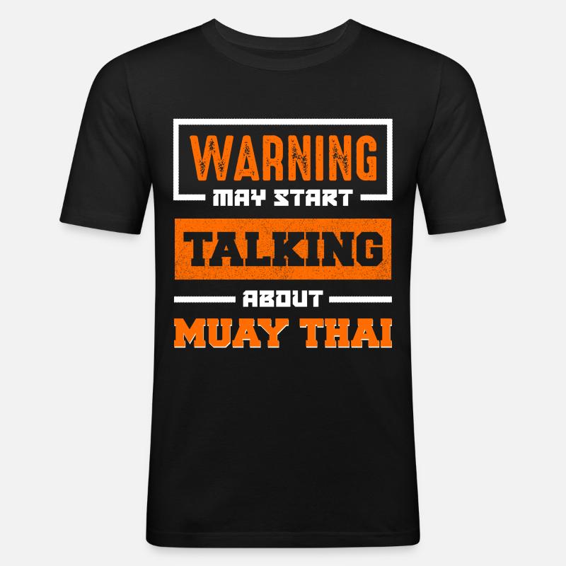 Warnung: Muay Thai Gespräch Beginnt - Männer Slim Fit T-Shirt - Schwarz