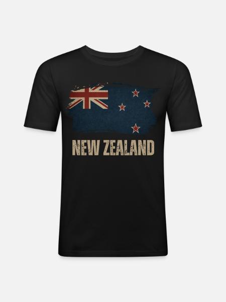 Grunge Neuseeland Flagge - Männer Slim Fit T-Shirt - Schwarz