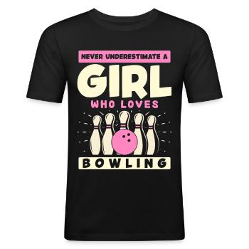 GIRL Bowling Herz Kraftvolle Liebe - Männer Slim Fit T-Shirt - Schwarz - Vorne - Nik (191cm)