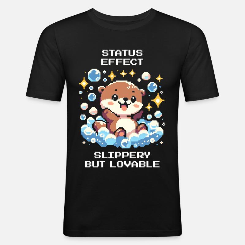 Statuseffekt: glitschig, aber liebenswert | Otter - Männer Slim Fit T-Shirt - Schwarz