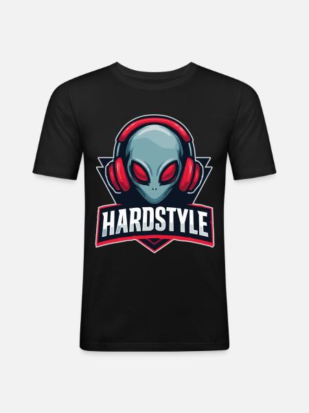 HARDSTYLE Alien Kopfhörer Motiv - Männer Slim Fit T-Shirt - Schwarz