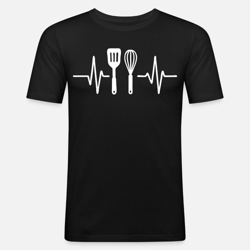 Heartbeat Kitchen Fork Design - Men's Slim Fit T-Shirt - black