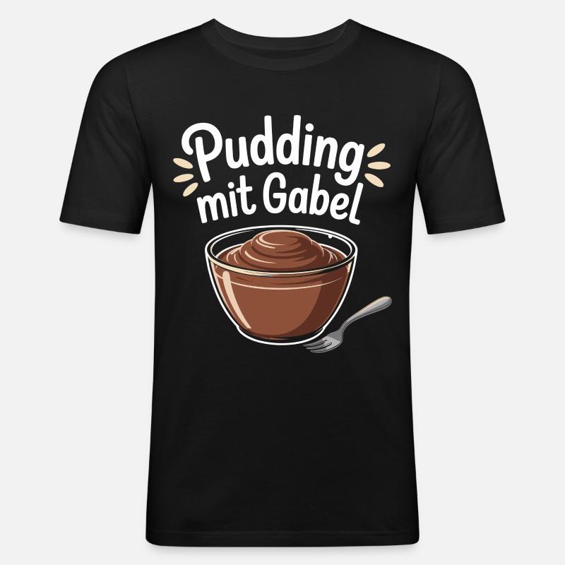 Pudding Mit Gabel - Männer Slim Fit T-Shirt - Schwarz