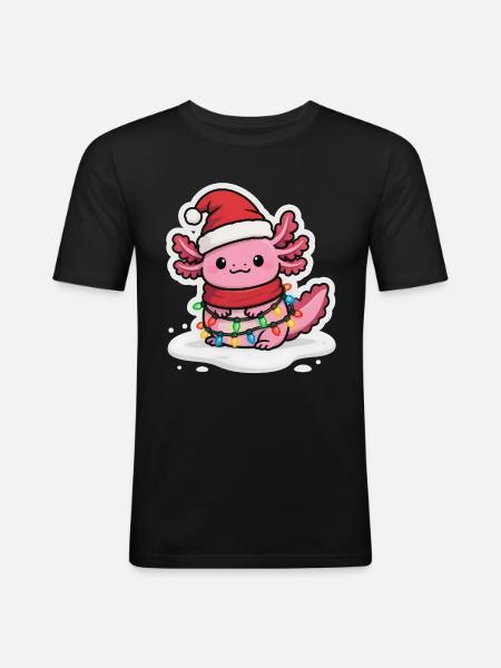Funny Axolotl Christmas - Men's Slim Fit T-Shirt - black